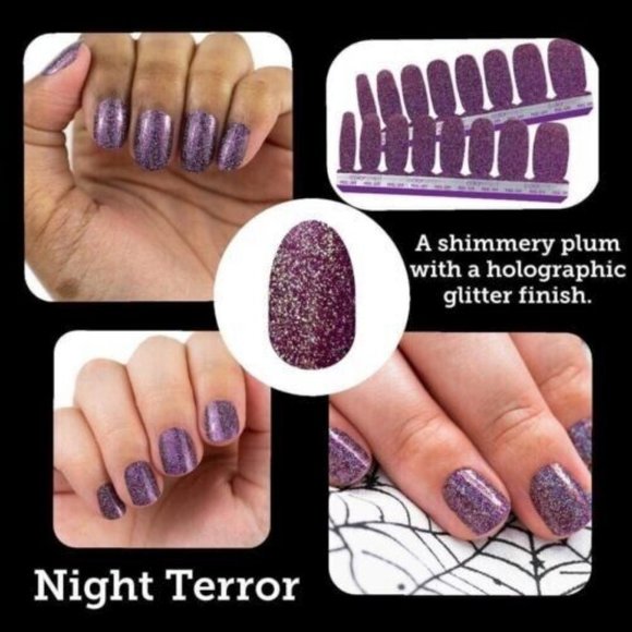 Color Street 100% Nail Polish Strips Night Terror Holographic Glitter RARE - Picture 6 of 7